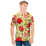 Red Pink Rose Floral Pattern Print Men's T-Shirt