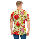 Red Pink Rose Floral Pattern Print Men's T-Shirt