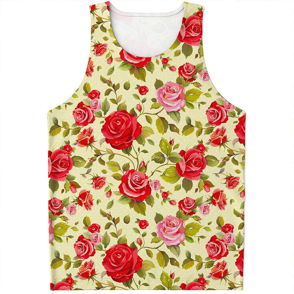Red Pink Rose Floral Pattern Print Men's Tank Top