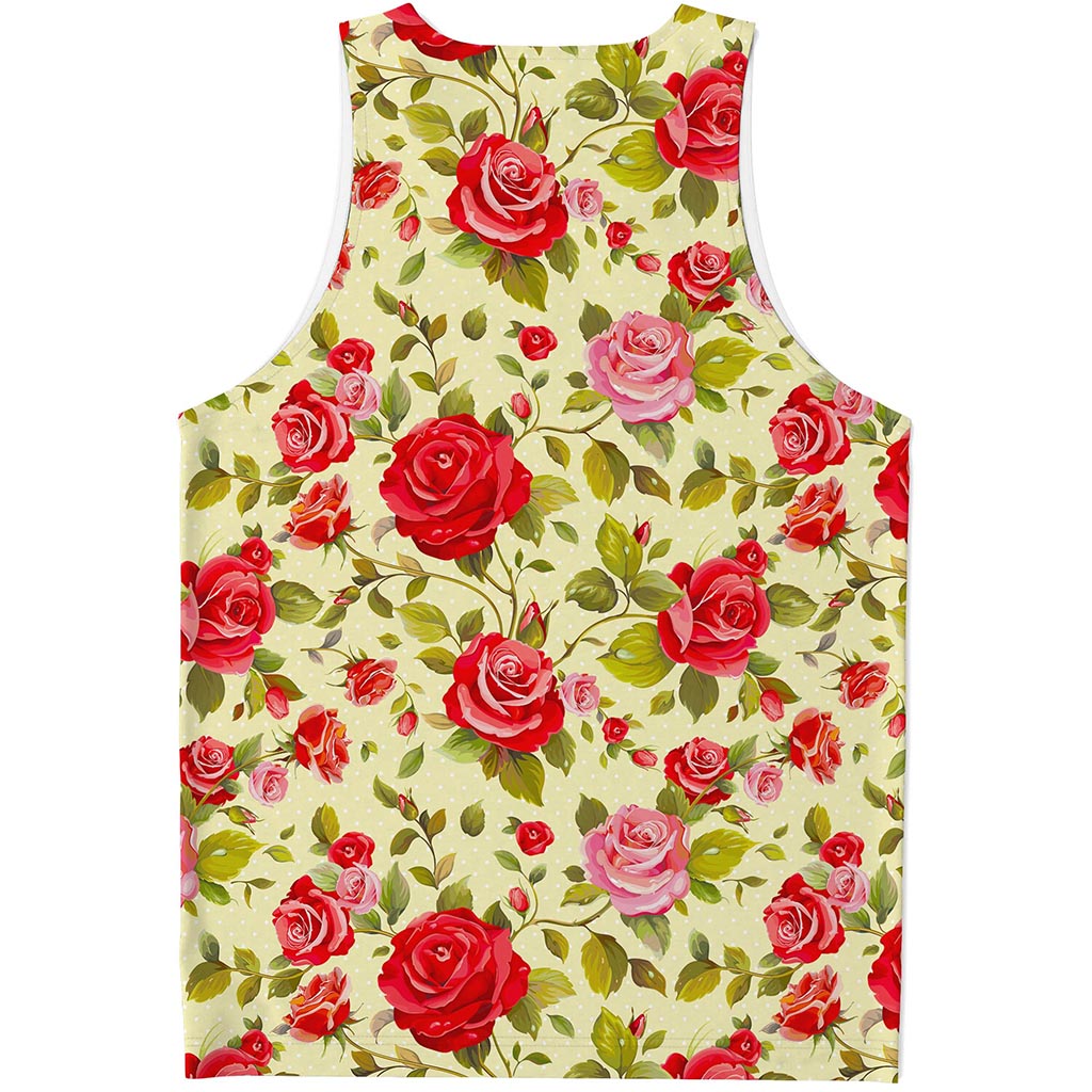 Red Pink Rose Floral Pattern Print Men's Tank Top