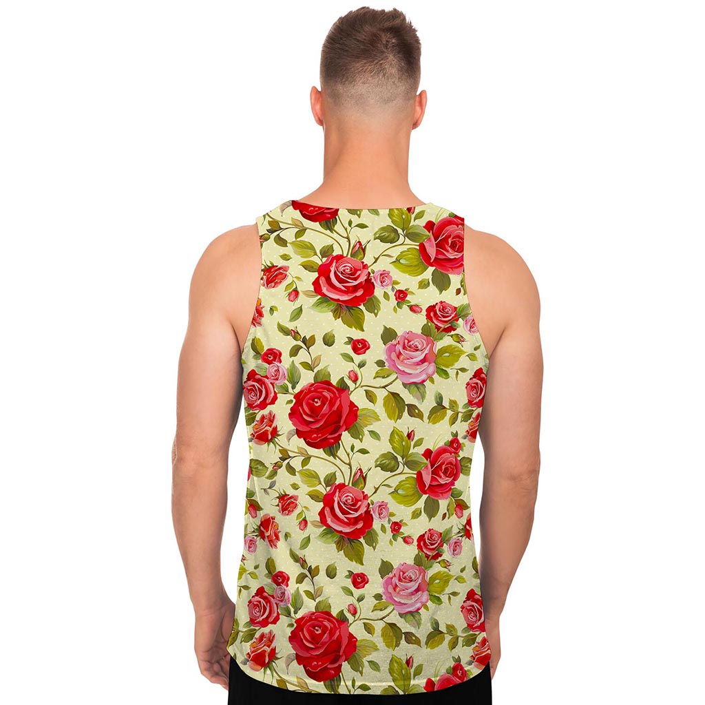 Red Pink Rose Floral Pattern Print Men's Tank Top