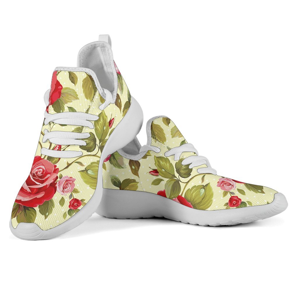 Red Pink Rose Floral Pattern Print Mesh Knit Shoes GearFrost