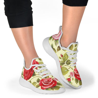 Red Pink Rose Floral Pattern Print Mesh Knit Shoes GearFrost