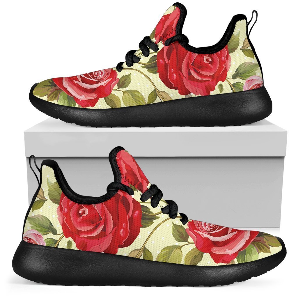 Red Pink Rose Floral Pattern Print Mesh Knit Shoes GearFrost