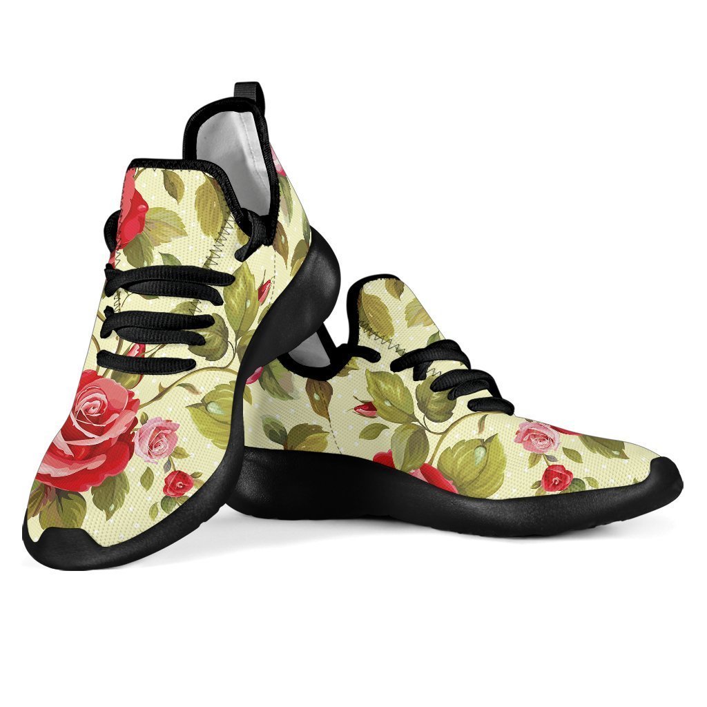 Red Pink Rose Floral Pattern Print Mesh Knit Shoes GearFrost