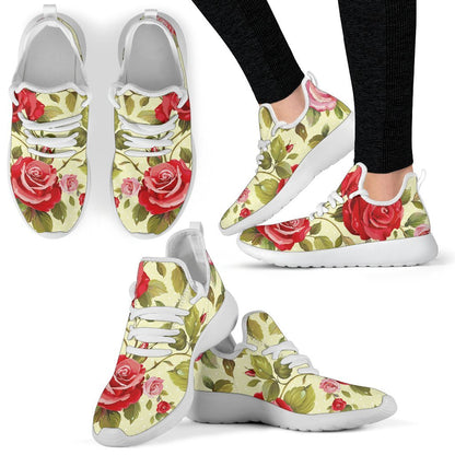 Red Pink Rose Floral Pattern Print Mesh Knit Shoes GearFrost