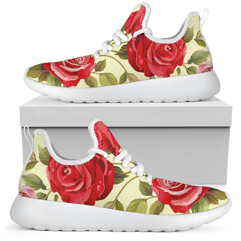 Red Pink Rose Floral Pattern Print Mesh Knit Shoes GearFrost