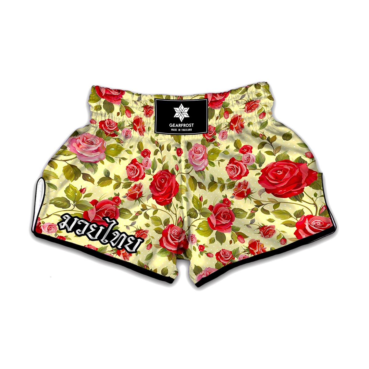 Red Pink Rose Floral Pattern Print Muay Thai Boxing Shorts