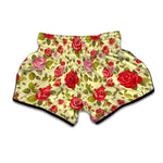 Red Pink Rose Floral Pattern Print Muay Thai Boxing Shorts