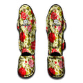 Red Pink Rose Floral Pattern Print Muay Thai Shin Guards