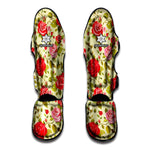 Red Pink Rose Floral Pattern Print Muay Thai Shin Guard