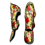 Red Pink Rose Floral Pattern Print Muay Thai Shin Guard
