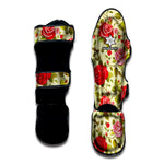Red Pink Rose Floral Pattern Print Muay Thai Shin Guard