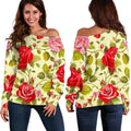 Red Pink Rose Floral Pattern Print Off The Shoulder Sweatshirt