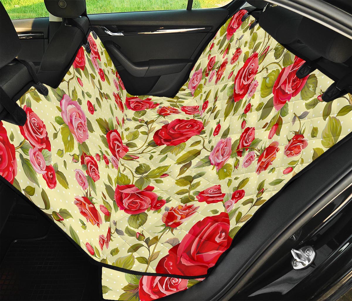 Red Pink Rose Floral Pattern Print Pet Car Back Seat Cover