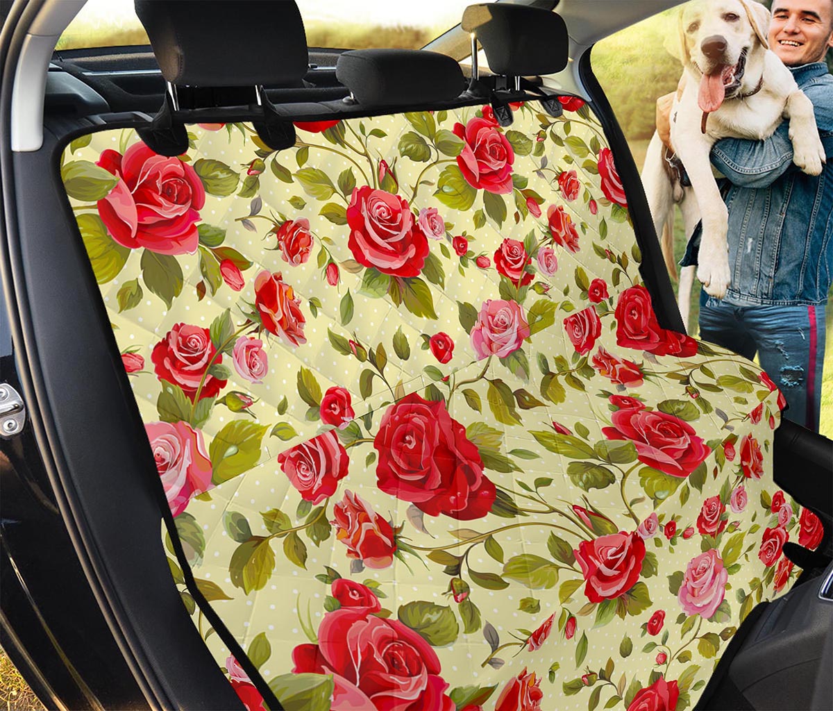 Red Pink Rose Floral Pattern Print Pet Car Back Seat Cover
