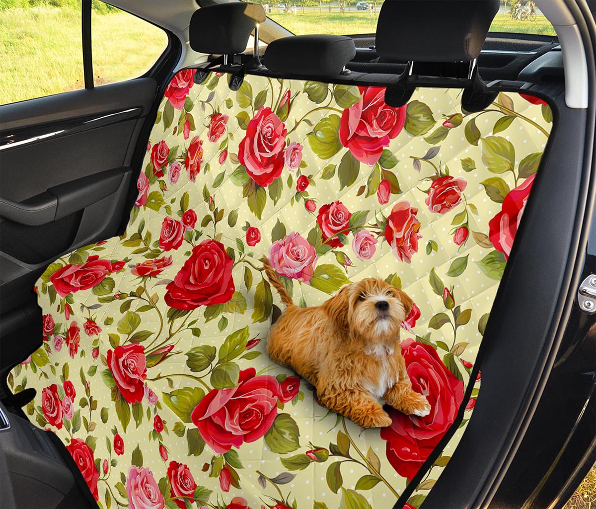 Red Pink Rose Floral Pattern Print Pet Car Back Seat Cover