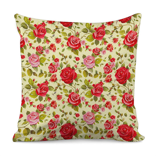 Red Pink Rose Floral Pattern Print Pillow Cover
