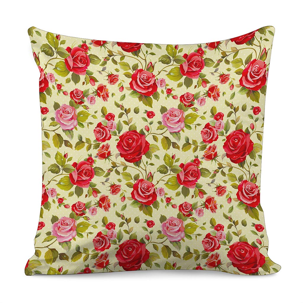 Red Pink Rose Floral Pattern Print Pillow Cover