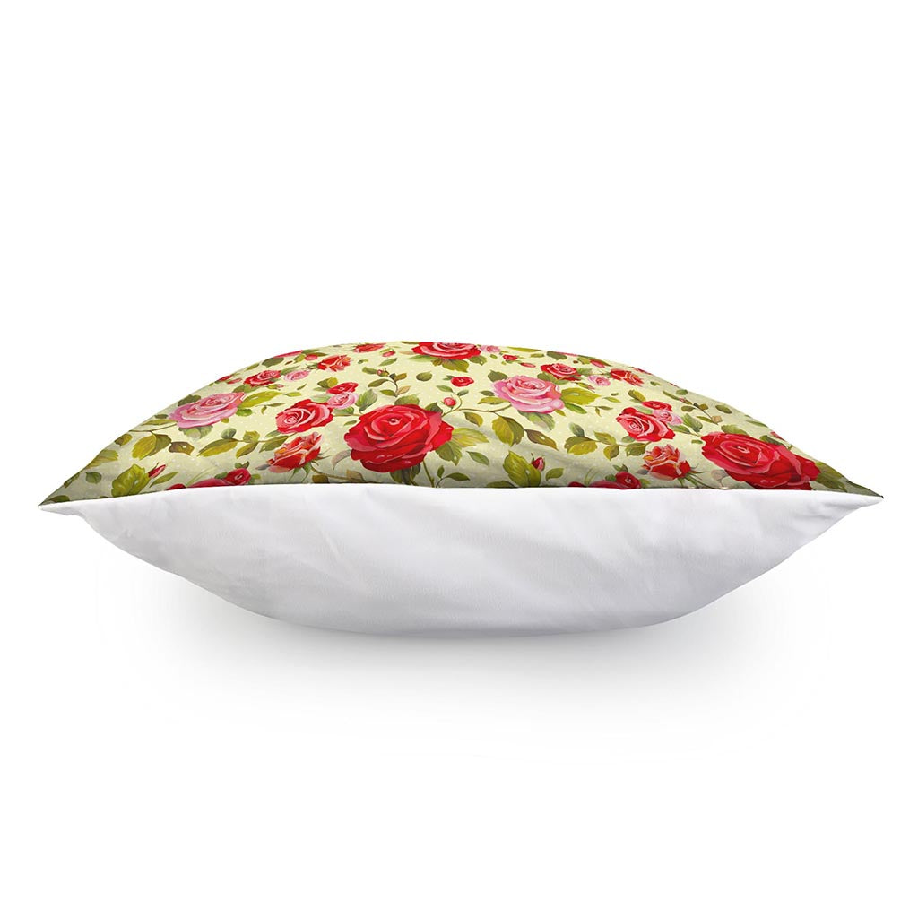 Red Pink Rose Floral Pattern Print Pillow Cover