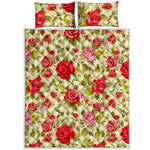 Red Pink Rose Floral Pattern Print Quilt Bed Set