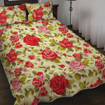 Red Pink Rose Floral Pattern Print Quilt Bed Set