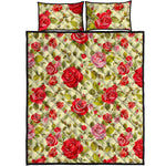 Red Pink Rose Floral Pattern Print Quilt Bed Set