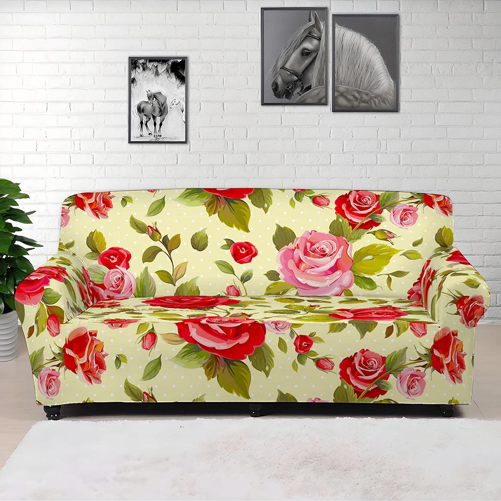 Red Pink Rose Floral Pattern Print Sofa Cover