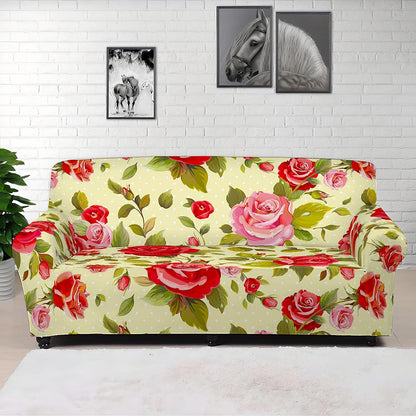 Red Pink Rose Floral Pattern Print Sofa Cover