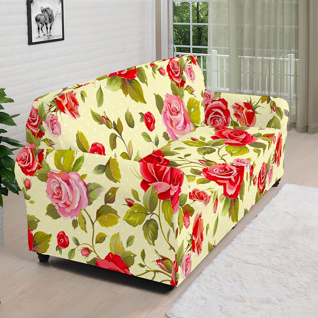 Red Pink Rose Floral Pattern Print Sofa Cover