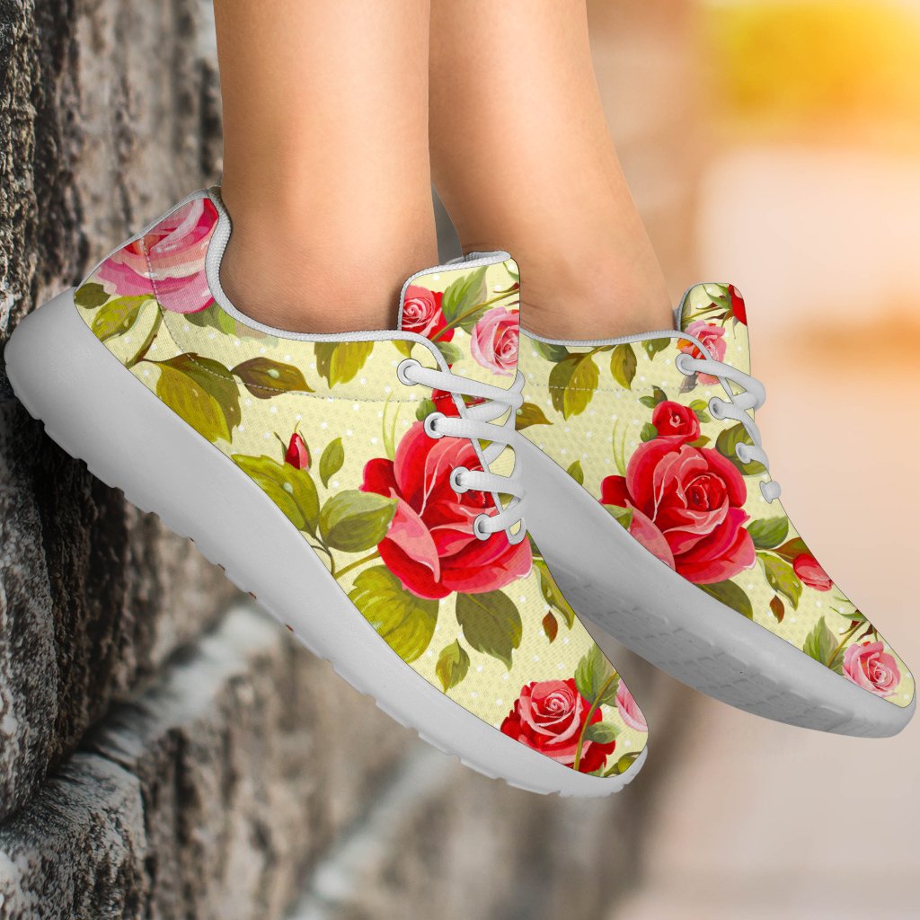 Red Pink Rose Floral Pattern Print Sport Shoes GearFrost