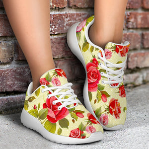 Red Pink Rose Floral Pattern Print Sport Shoes GearFrost