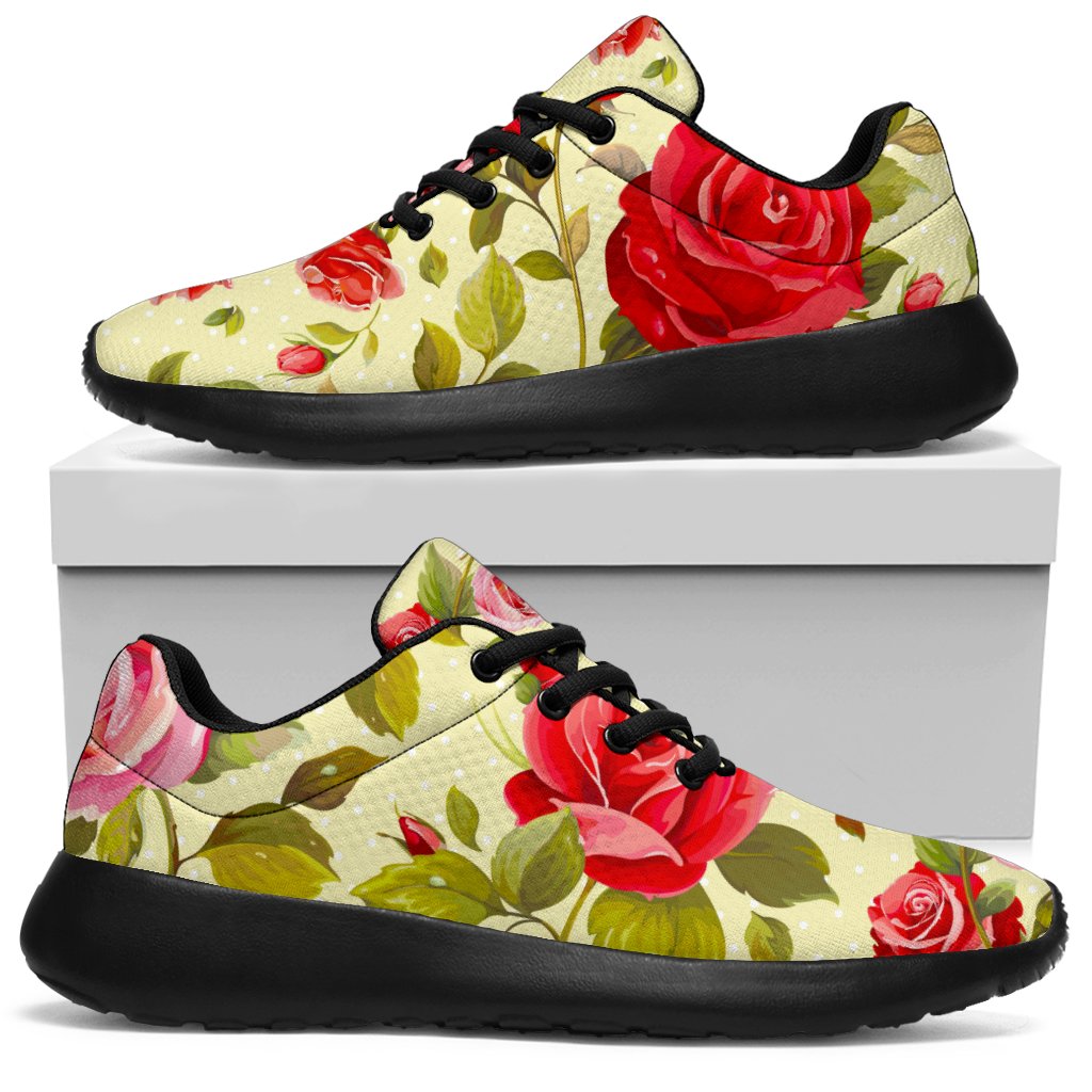 Red Pink Rose Floral Pattern Print Sport Shoes GearFrost