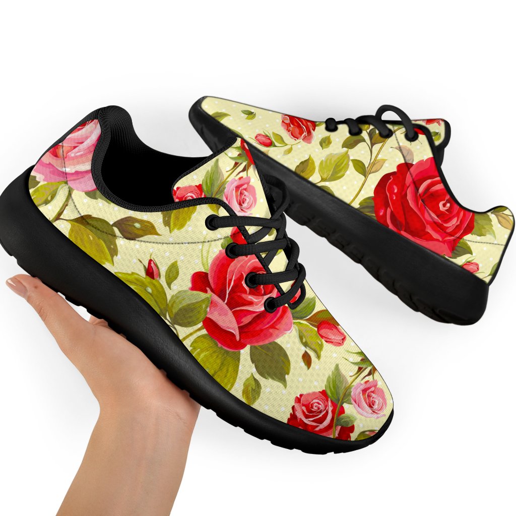 Red Pink Rose Floral Pattern Print Sport Shoes GearFrost