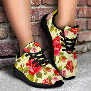 Red Pink Rose Floral Pattern Print Sport Shoes GearFrost