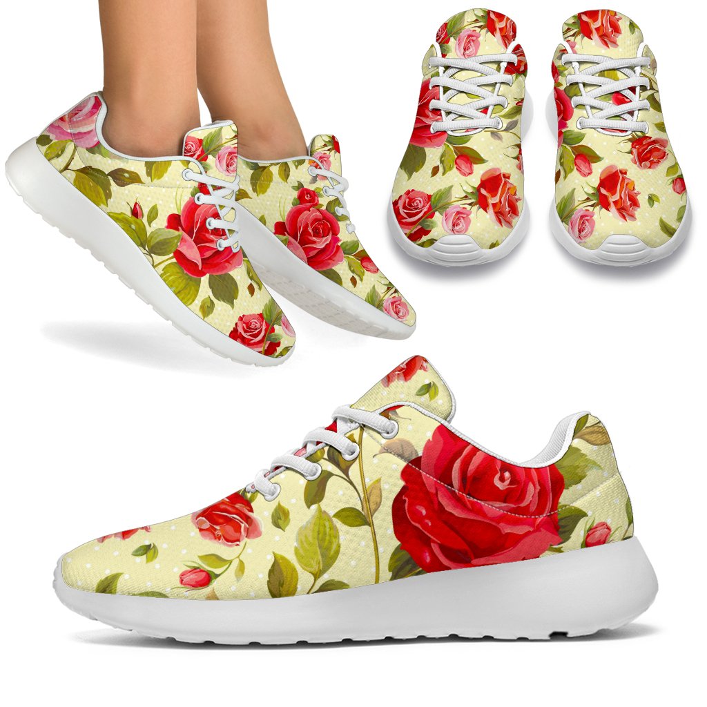 Red Pink Rose Floral Pattern Print Sport Shoes GearFrost