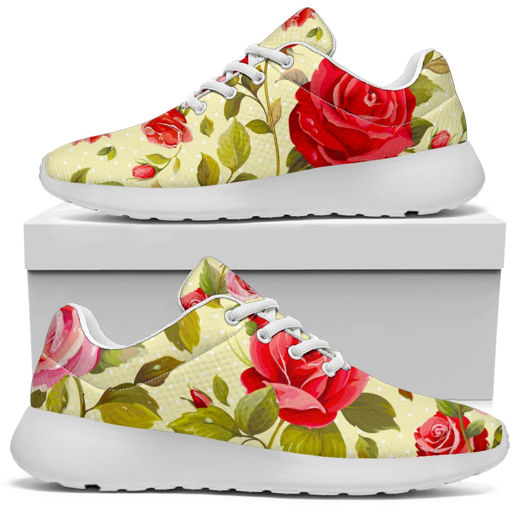 Red Pink Rose Floral Pattern Print Sport Shoes GearFrost