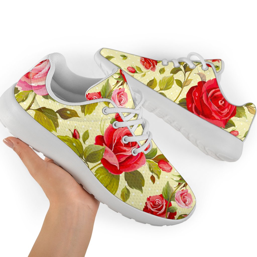 Red Pink Rose Floral Pattern Print Sport Shoes GearFrost