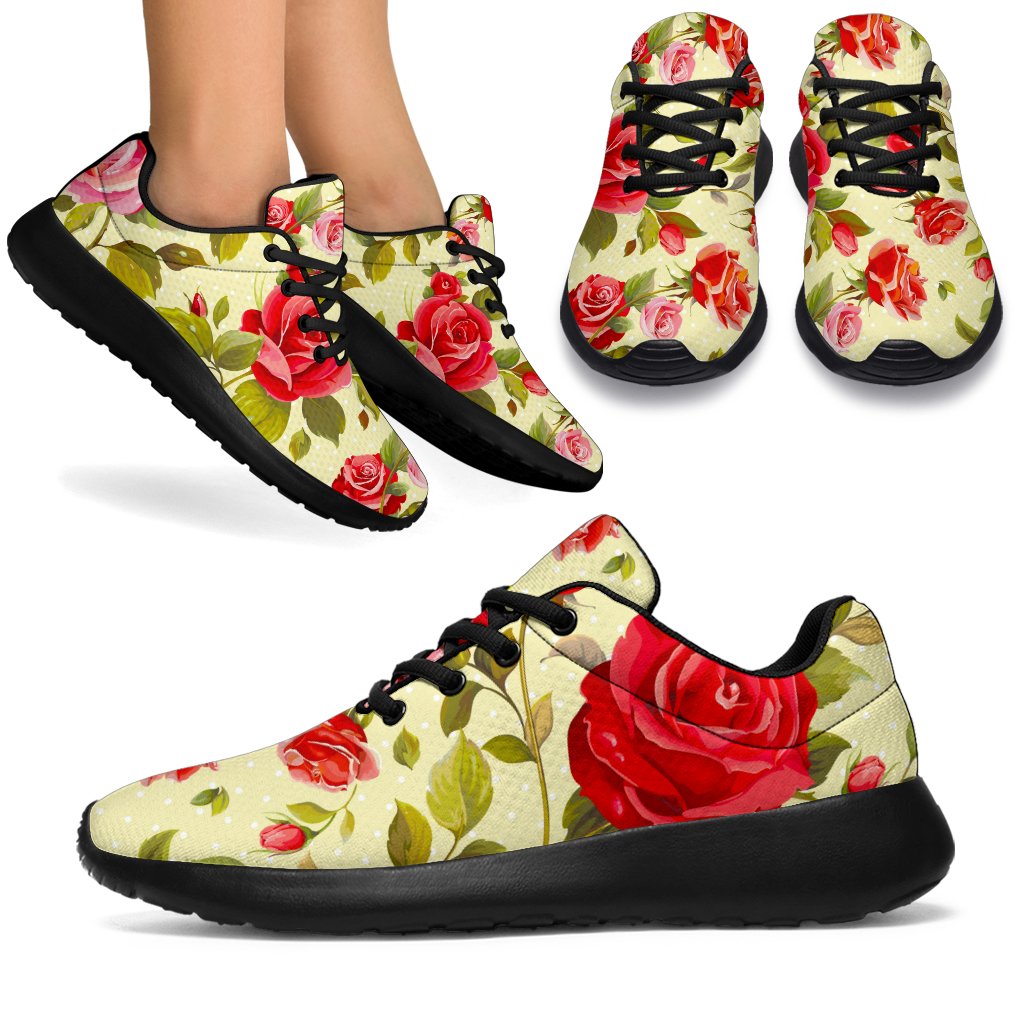 Red Pink Rose Floral Pattern Print Sport Shoes GearFrost