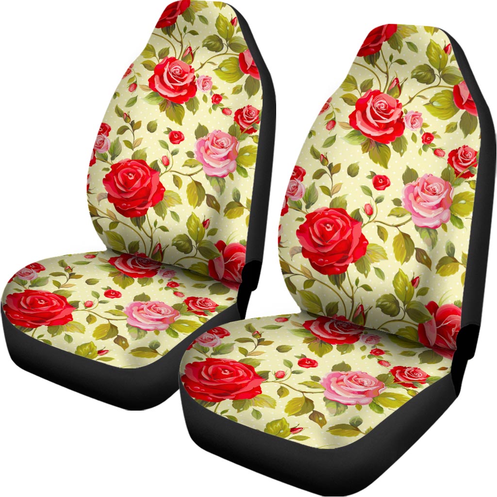 Red Pink Rose Floral Pattern Print Universal Fit Car Seat Covers