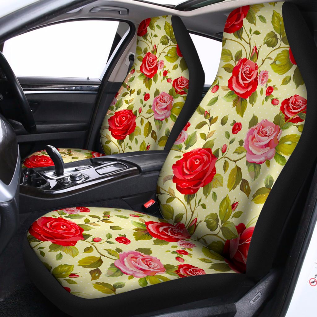 Red Pink Rose Floral Pattern Print Universal Fit Car Seat Covers