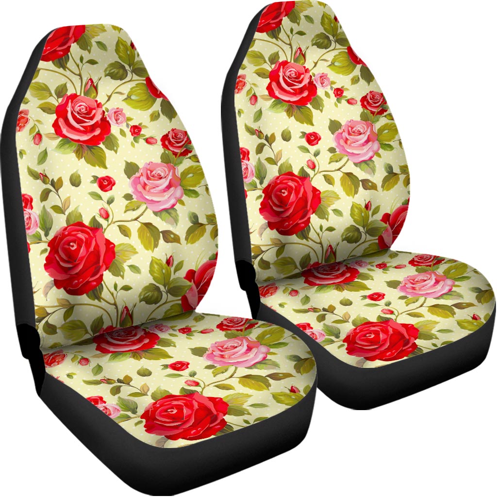 Red Pink Rose Floral Pattern Print Universal Fit Car Seat Covers