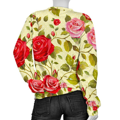 Red Pink Rose Floral Pattern Print Women's Crewneck Sweatshirt GearFrost