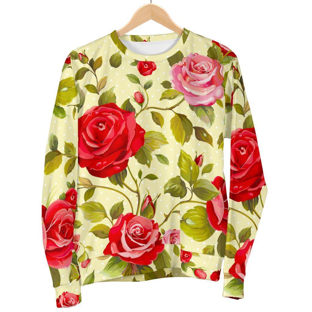 Red Pink Rose Floral Pattern Print Women's Crewneck Sweatshirt GearFrost