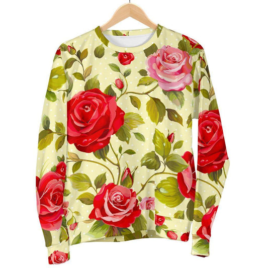Red Pink Rose Floral Pattern Print Women's Crewneck Sweatshirt GearFrost