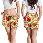 Red Pink Rose Floral Pattern Print Women's Shorts