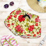 Red Pink Rose Floral Pattern Print Women's Shorts