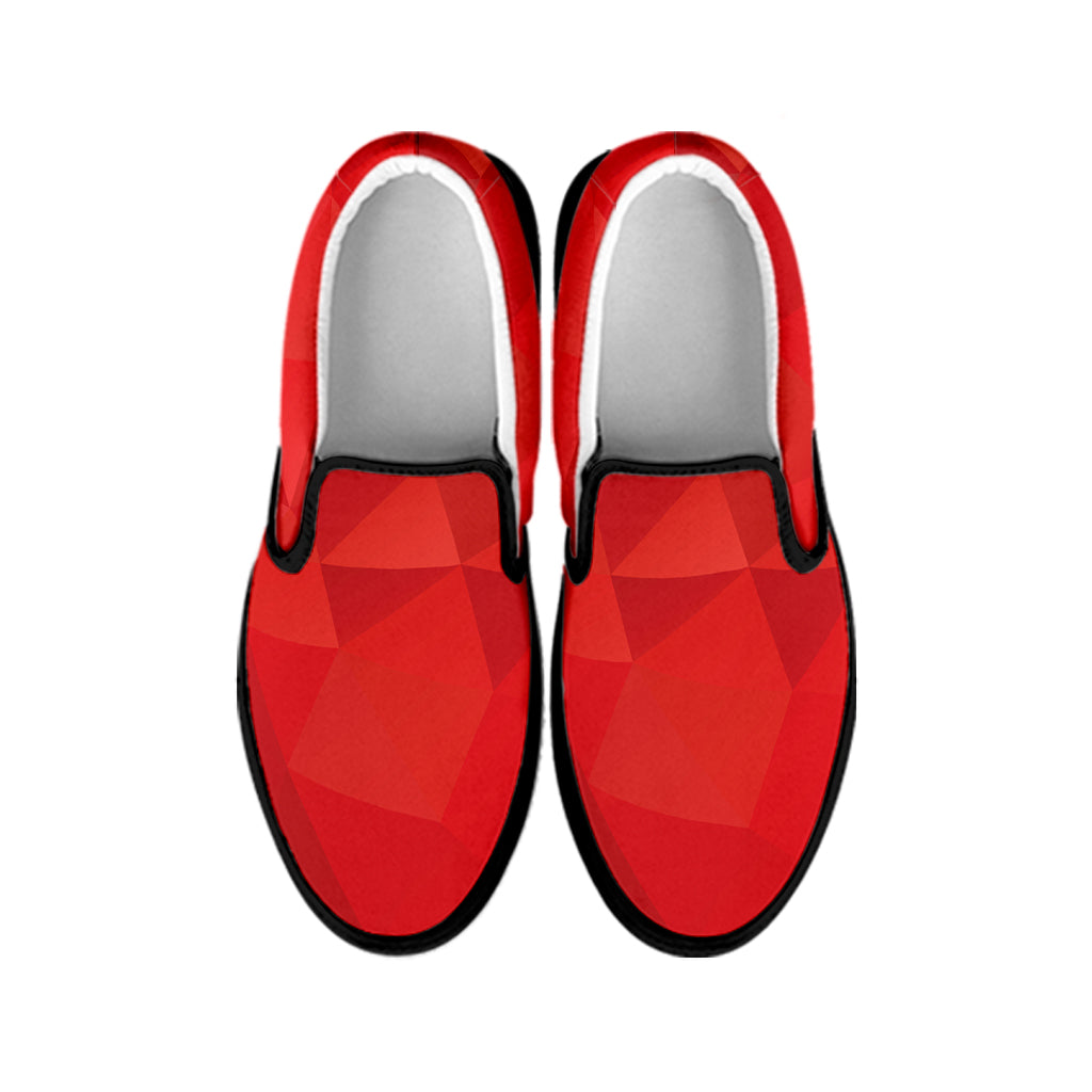 Red Polygonal Geometric Print Black Slip On Shoes