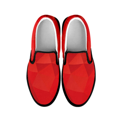 Red Polygonal Geometric Print Black Slip On Shoes