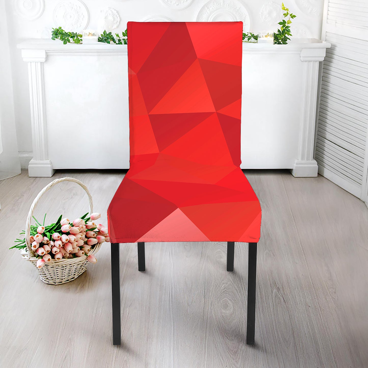 Red Polygonal Geometric Print Dining Chair Slipcover